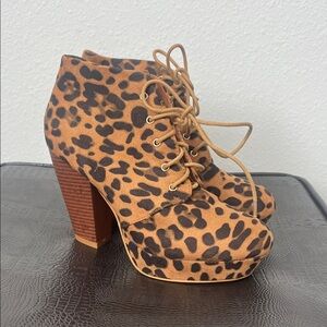 Boutique Leopard Print Lace-Up Heeled Ankle Boots